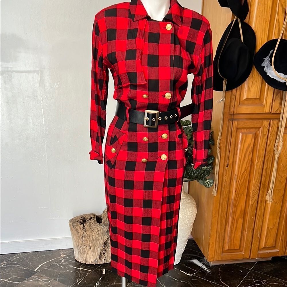 R.J. Steven by carol escritor vintage Plaid Red and Black Women's Dress - Picture 3 of 16